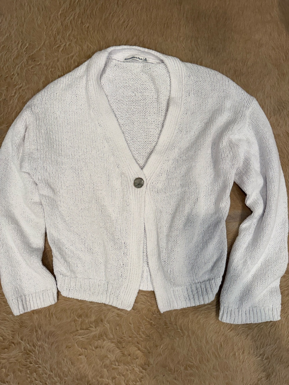 Abercrombie & Fitch White V-Neck Single-Button Knit Cardigan